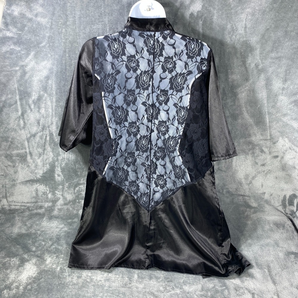 Womens Black Satin Lace Fairy Grunge Whimsigoth Open Front Kimono One Size Wrap‎